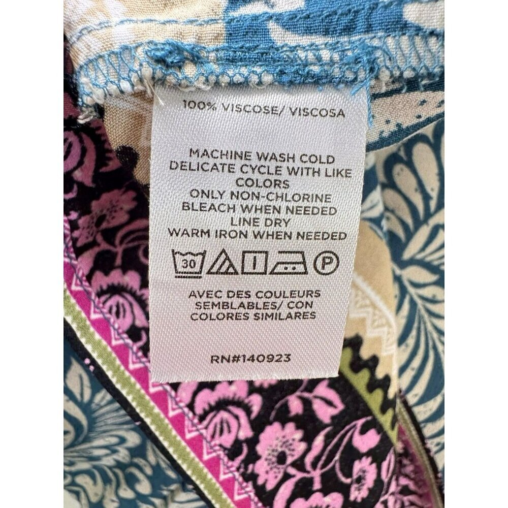 LOFT Printed Shirt Dress Belted Teal Pink Floral Boho Short Sleeve Size 8 - Picture 10 of 13
